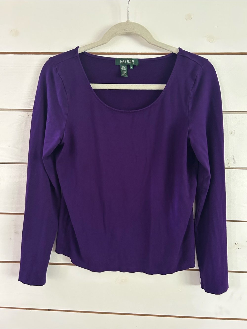 Ralph Lauren Purple Scoop Neck Long Sleeve Rayon Stretch Top Women’s Large